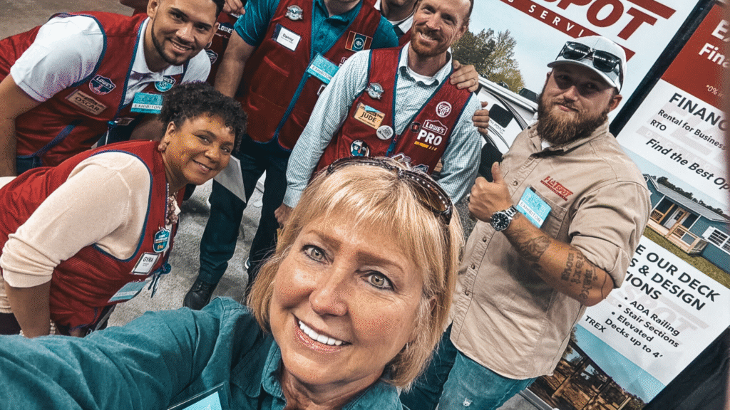 The photo shows employees of Flatspot Decking Services with trade fair participants.